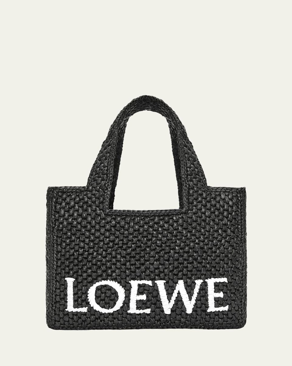 x Paula's Ibiza Font Logo Small Tote Bag in Raffia